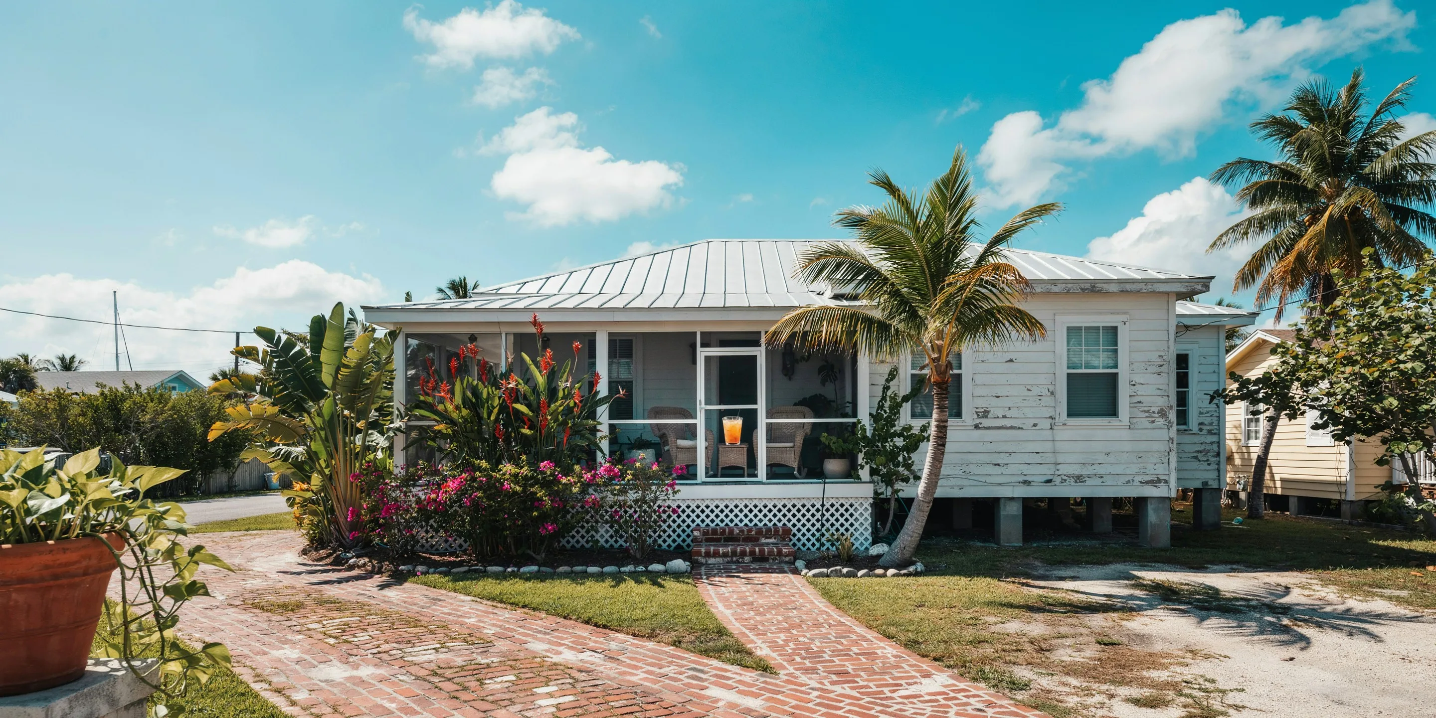 Metal-roof island cottage with screened porch on Casey Key, FL