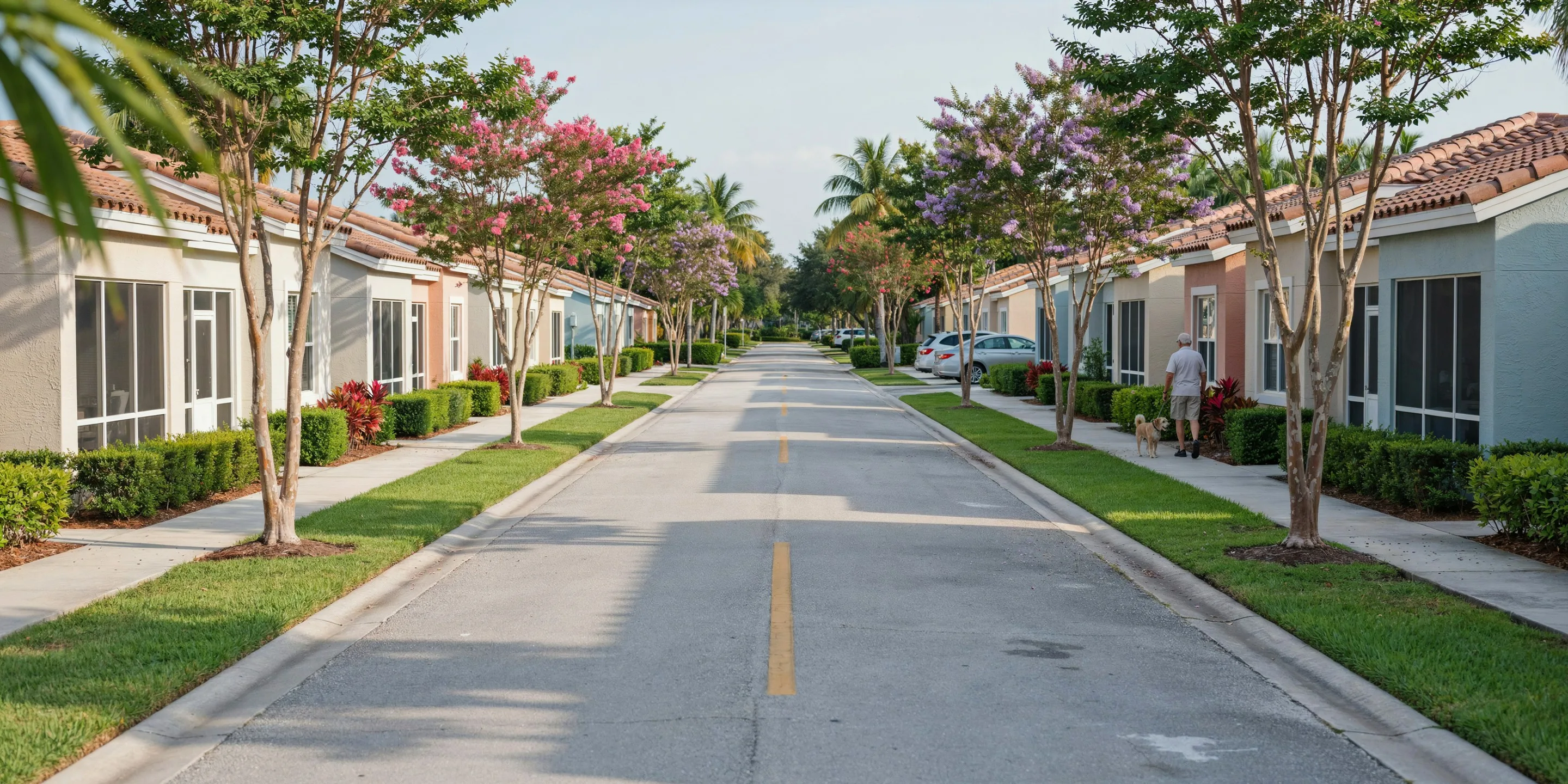 Street of screened bungalows on Venice Island, FL